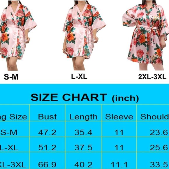 Peony Floral Silky Satin Robe Wedding Bridal Party Bride Bridesmaid Robes for Wo - Picture 6 of 6